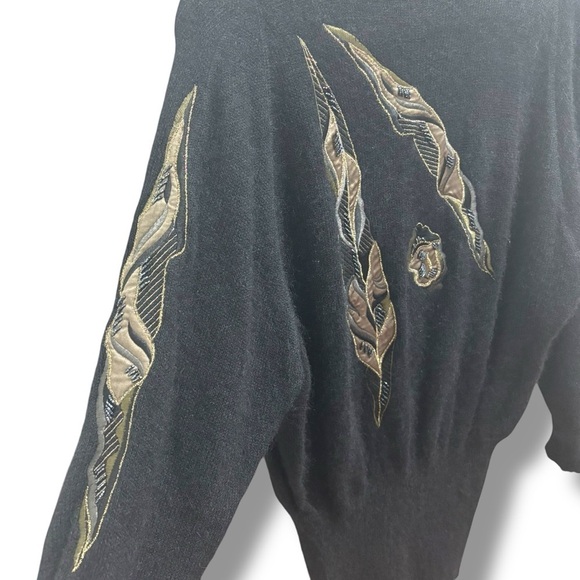 Escada Vintage 80s Black Mohair Beaded Leaves Sweater - Size 36 - Picture 3 of 8